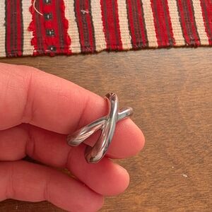 DKNY Silver Tone Crisscross Statement Ring